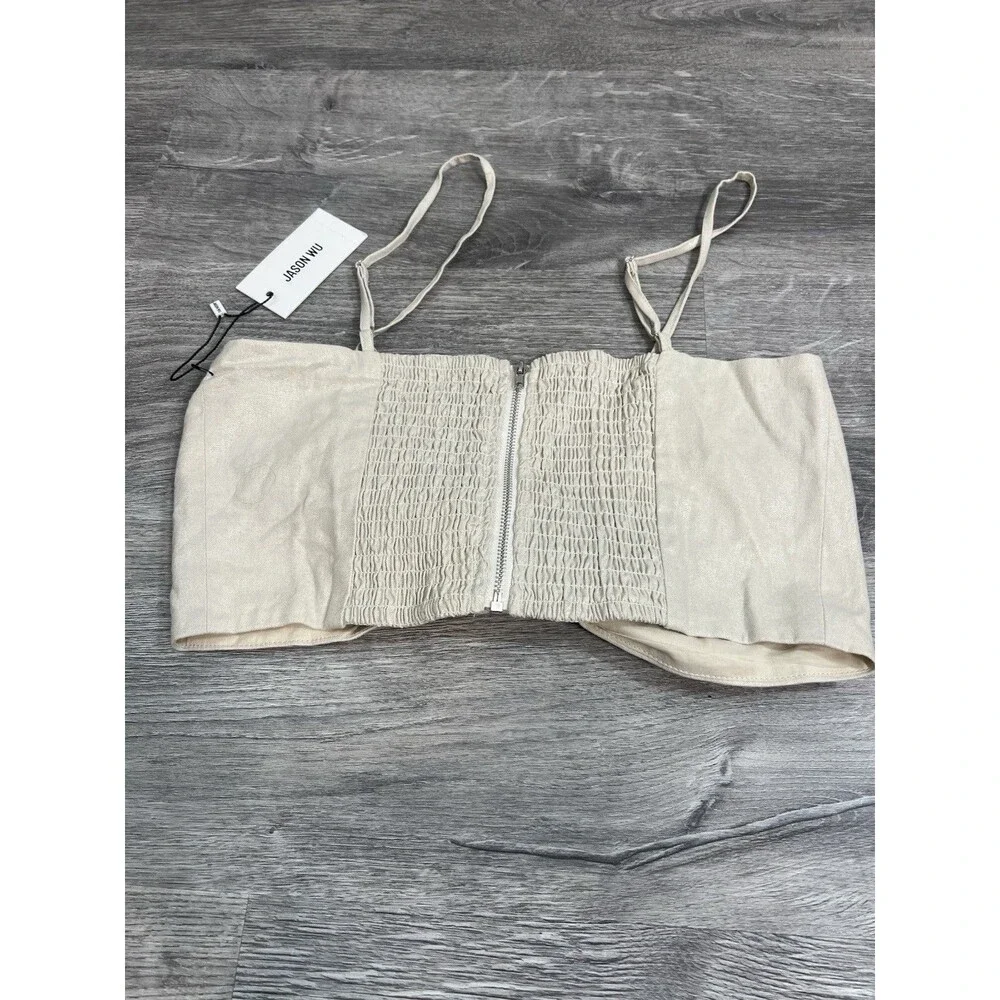 Jason‎ Wu Women’s Beige Crop Bow Top Beige Size medium NWT Designer Luxury Boho - Picture 6 of 9